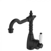 Fienza Eleanor Shepherds Basin Mixer - Matte Black W/ Ceramic White Handle