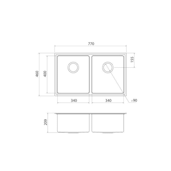 Caroma Compass 316SS Alfresco 770mm x 460mm Double Bowl Sink
