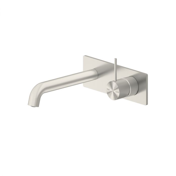 Mecca Handle Up Wall Basin Mixer Combination w/ Plate - Brushed Nickel