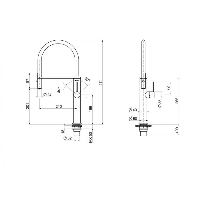 Linsol Luca Pull Out Sink Mixer Oiled Bronze