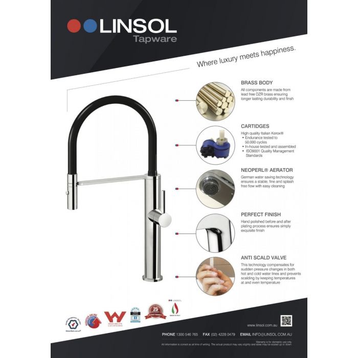 Linsol Luca Pull Out Sink Mixer Chrome