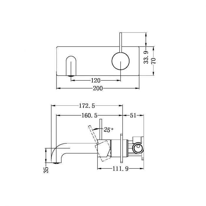 Mecca Handle Up Wall Basin Mixer Combination w/ Plate - Matte Black