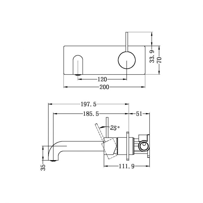 Mecca Handle Up Wall Basin Mixer Combination w/ Plate - Matte Black
