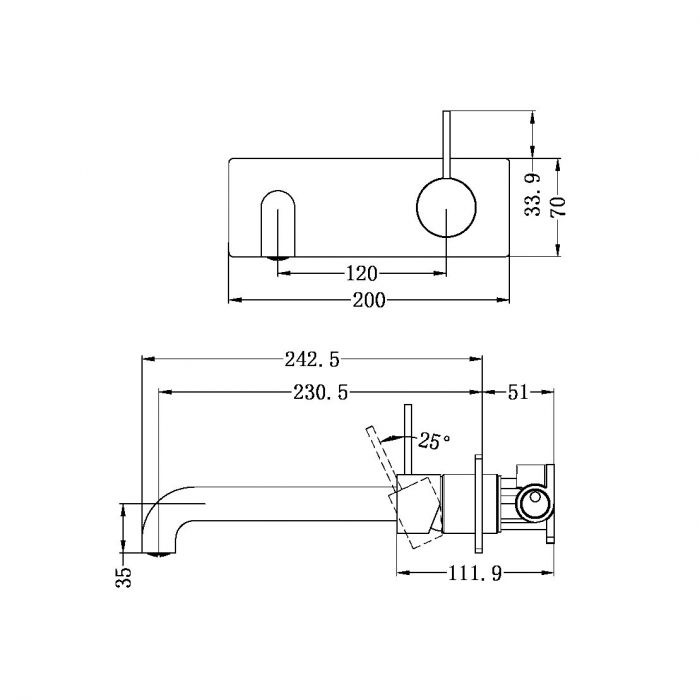 Mecca Handle Up Wall Basin Mixer Combination w/ Plate - Brushed Nickel