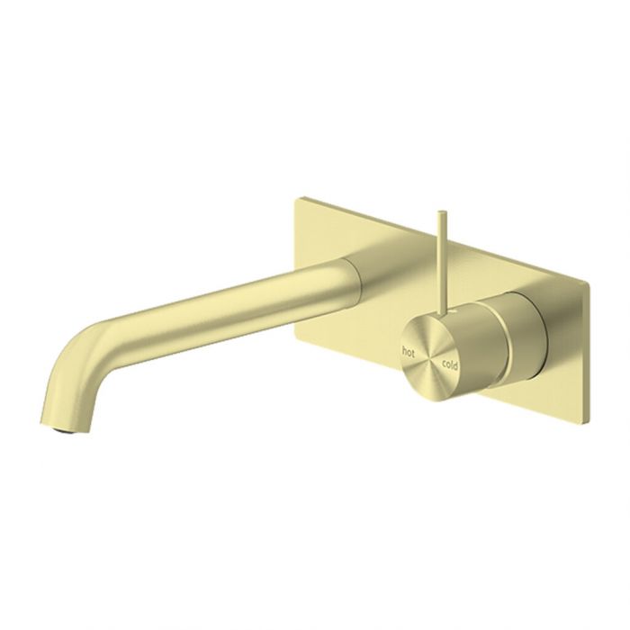 Mecca Handle Up Wall Basin Mixer Combination w/ Plate - Brushed Gold