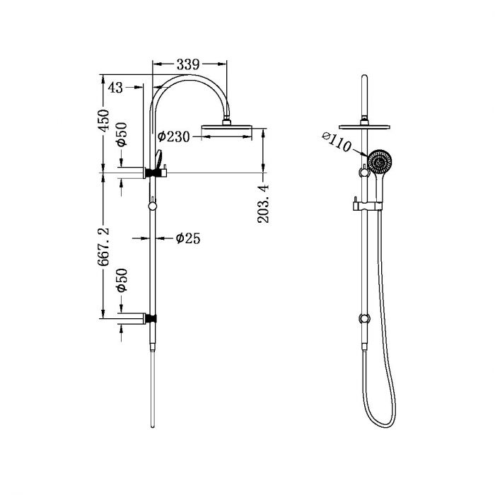 Opal Twin Shower System 230mm Rose Brushed Gold