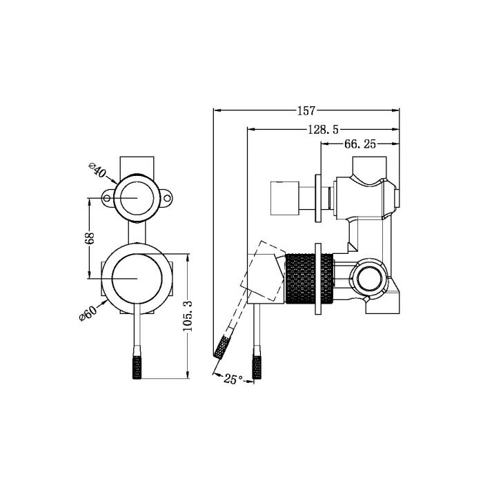 Opal Wall Shower Bath Mixer W/Divertor (Less Plate) Graphite