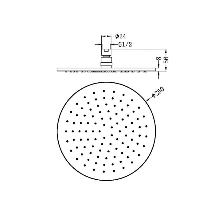 Nero Round 250mm Shower Rose - Chrome
