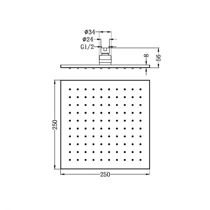 Nero 250mm x 250mm Square Shower Rose - Brushed Nickel