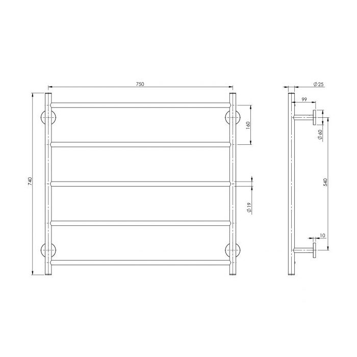 Phoenix Radii Towel Ladder 750 x 740mm Round Plate - Chrome