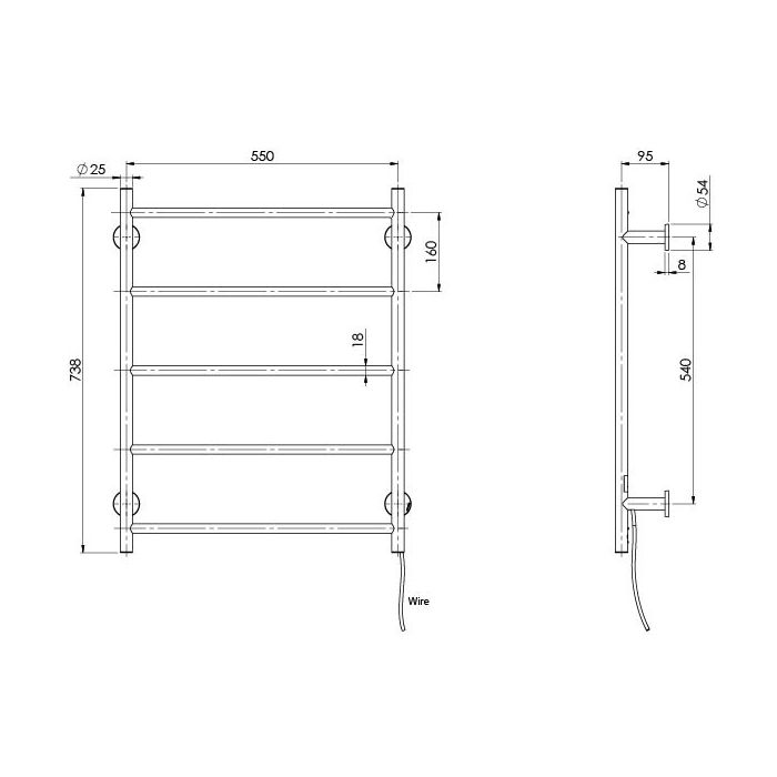 Phoenix Radii Heated Towel Ladder 550 x740mm Round Plate - Matte Black