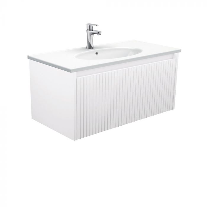 Fienza 900mm Rotondo Top With Alina Cabinet Wall Hung - Satin White