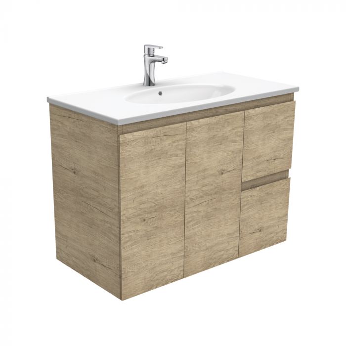 Fienza 900mm Rotondo Top With Edge Cabinet Wall Hung - Scandi Oak