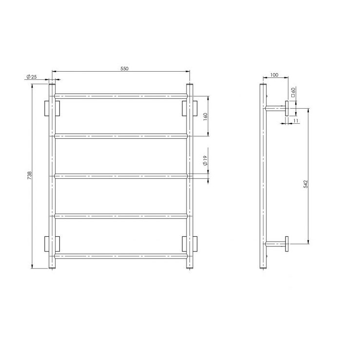 Phoenix Radii Towel Ladder 550 x 740mm Square Plate - Brushed Nickel