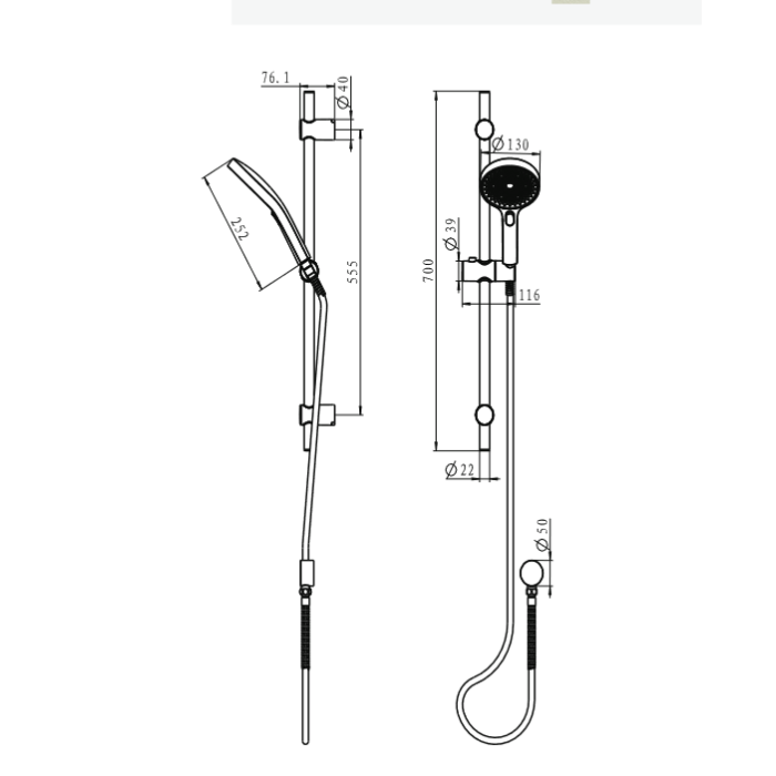 Linkware Gabe Shower On Rail - Gun Metal