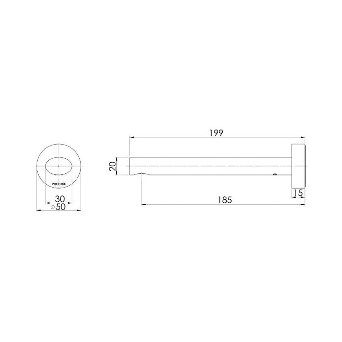 Phoenix Vivid Slimline Oval 180mm Wall Bath Outlet Chrome