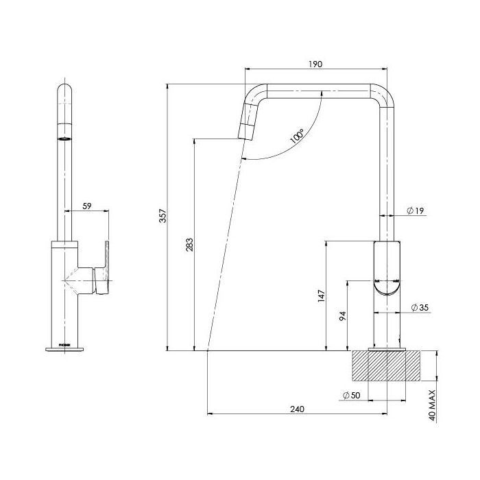 Phoenix Mekko Sink Mixer 190mm Squareline Brushed Nickel