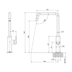Phoenix Mekko Sink Mixer 190mm Squareline Brushed Nickel