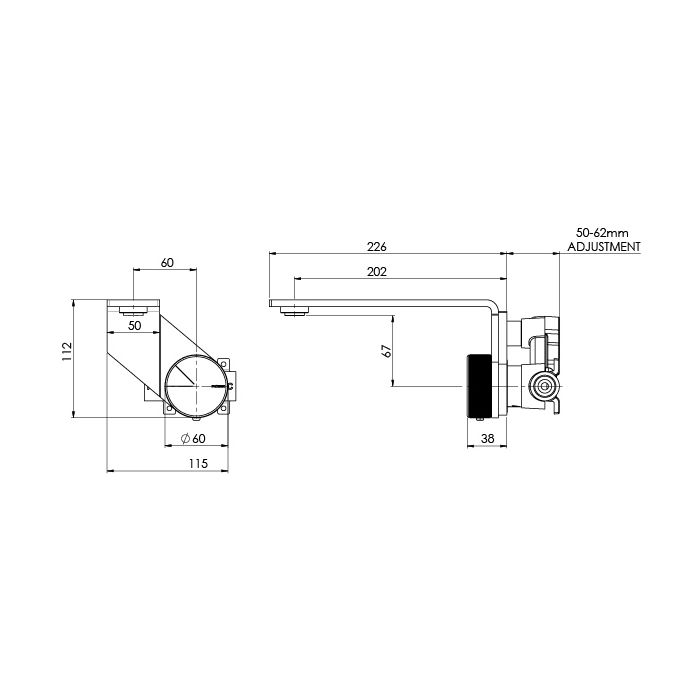 Phoenix Axia Wall Basin / Bath Combination Mixer Matte Black