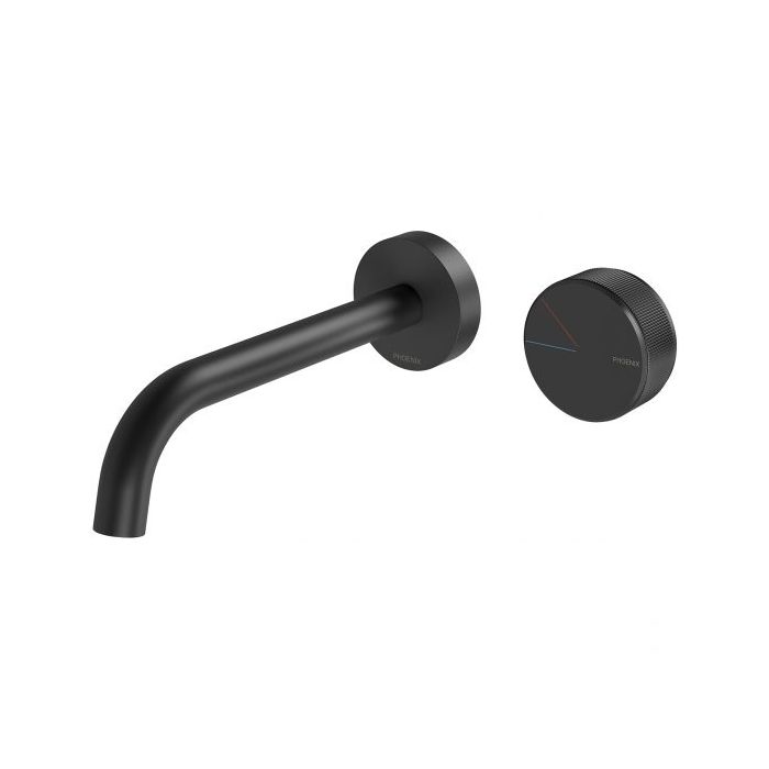 Phoenix Axia Wall Basin / Bath Curced Outlet MIxer Set 180mm Matte Black