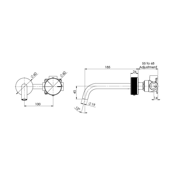 Phoenix Axia Wall Basin / Bath Curced Outlet MIxer Set 180mm Brushed Nickel