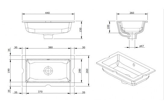 Mini Agres 44 x 26 Under Counter Ceramic Wash Basin