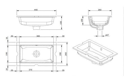 Mini Agres 44 x 26 Under Counter Ceramic Wash Basin