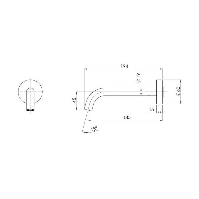 Phoenix Vivid Slimline Plus Wall Basin / Bath Outlet 180mm Brushed Gold