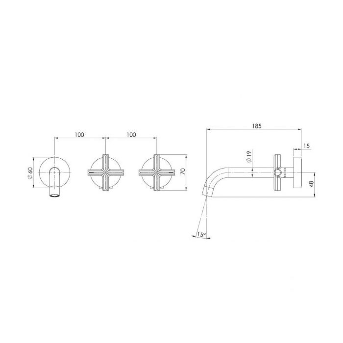 Phoenix Vivid Slimline Plus Wall Basin / Bath Set 180mm Brushed Carbon