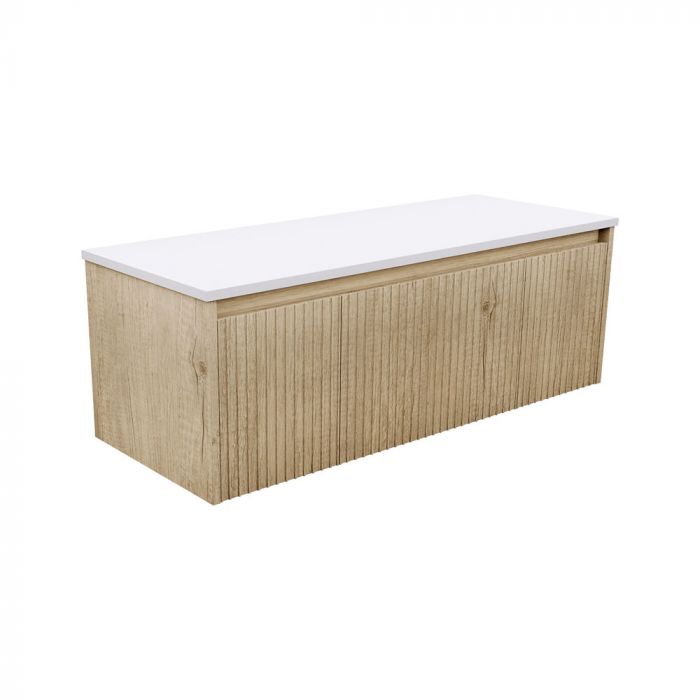 Fienza 1200mm Dolce Matte Black Top Alina Wall Hung Vanity - Satin White, Scandi Oak
