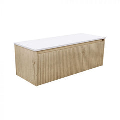 Fienza 1200mm Dolce Matte Black Top Alina Wall Hung Vanity - Satin White, Scandi Oak