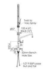 3Monkeez T-3M53058 Dual Hob Mount Pre Rinse Unit 300mm Pot Filler