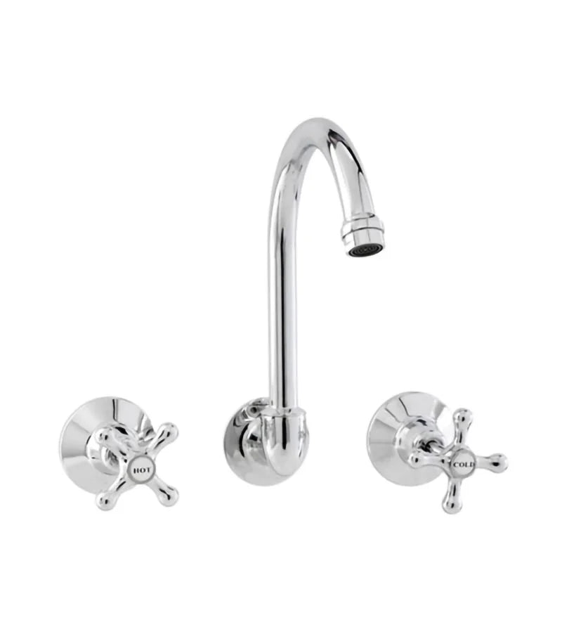 Entice Chrome Gooseneck Wall Mounted Sink Tap Set