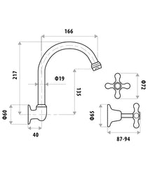 Entice Chrome Gooseneck Wall Mounted Sink Tap Set