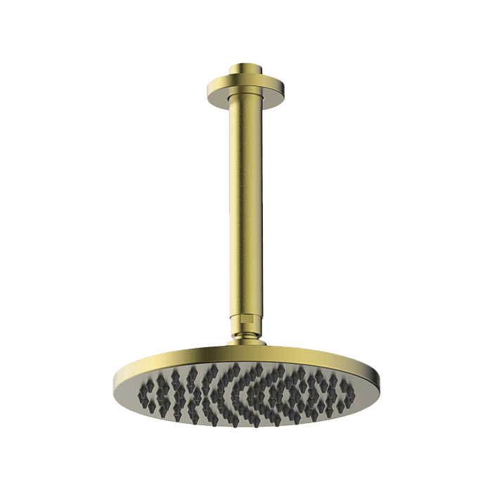 Abey Gareth Ashton Brass 200mm Round Shower Head with Ceiling Dropper - Brushed Brass