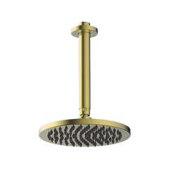 Abey Gareth Ashton Brass 200mm Round Shower Head with Ceiling Dropper - Brushed Brass