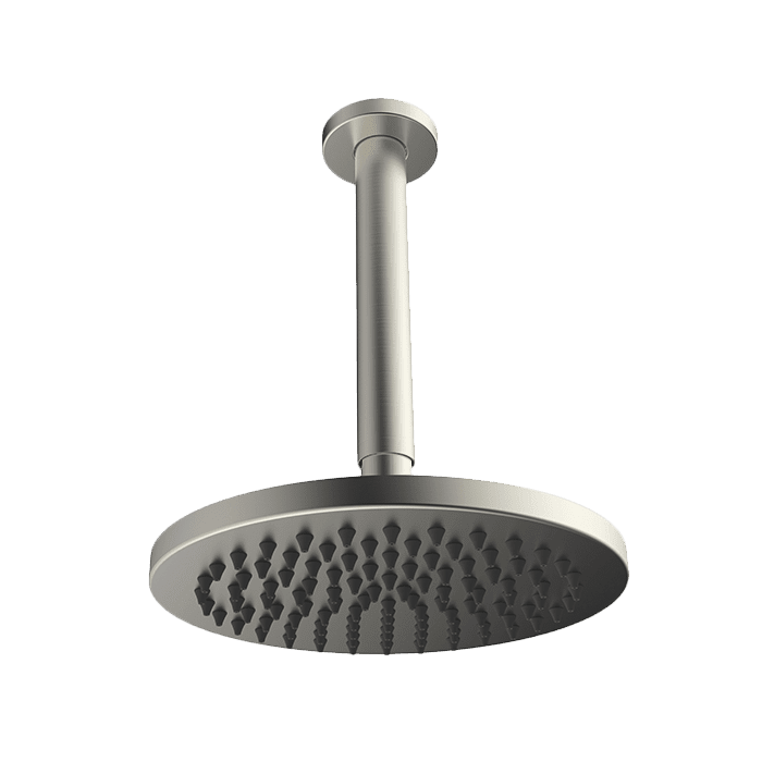 Abey Gareth Ashton Brass 200mm Round Shower Head with Ceiling Dropper - Brushed Nickel