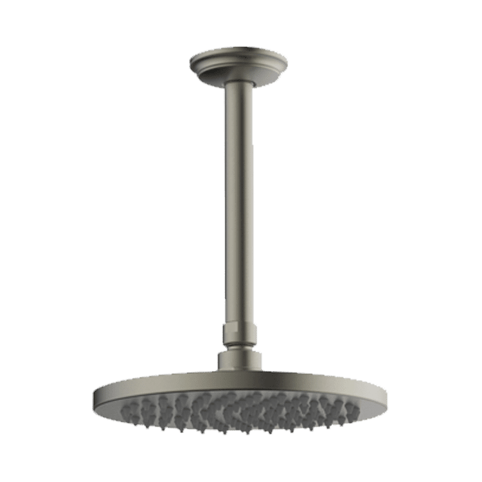 Abey Gareth Ashton Brass 200mm Round Shower Head with Ceiling Dropper - Gun Metal