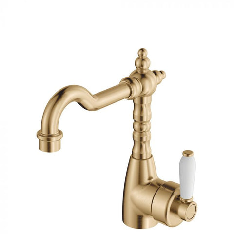 Fienza Eleanor Shepherds Basin Mixer - Urban Brass W/ Ceramic White Handle