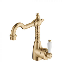 Fienza Eleanor Shepherds Basin Mixer - Urban Brass W/ Ceramic White Handle