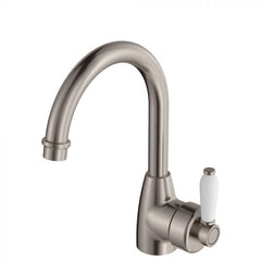 Fienza Eleanor Basin Mixer - Brushed Nickel W/ Ceramic White Handle