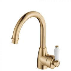 Fienza Eleanor Basin Mixer - Urban Brass W/ Ceramic White Handle