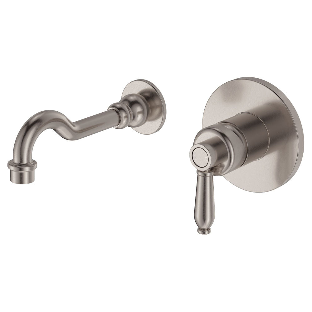 Eleanor Wall Basin/Bath Mixer Set, Brushed Nickel / Brushed Nickel