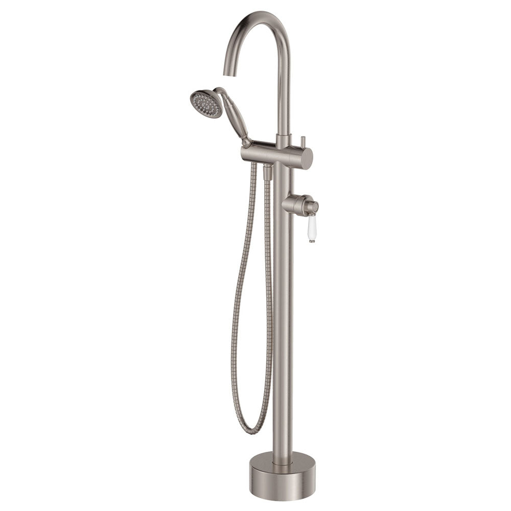 Eleanor Floor Mixer & Shower, Brushed Nickel / Ceramic