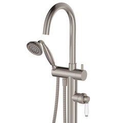 Eleanor Floor Mixer & Shower, Brushed Nickel / Ceramic