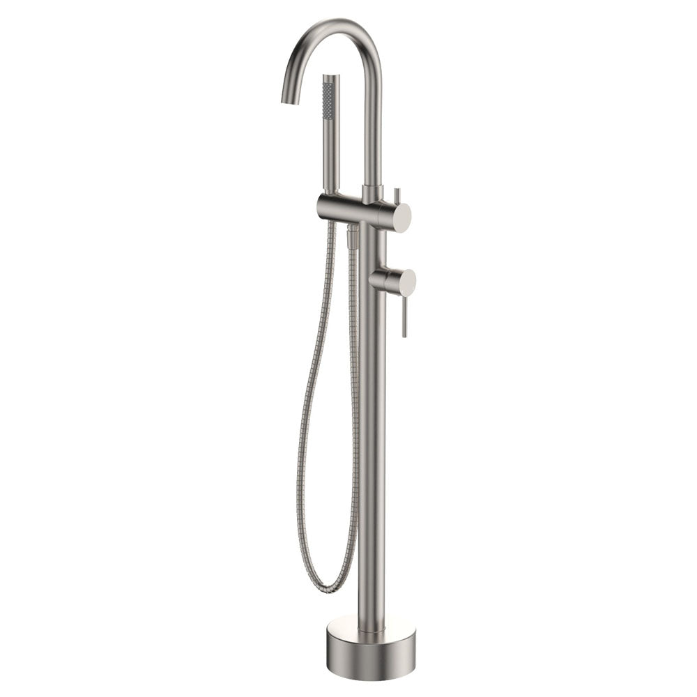 Kaya Floor Mounted Bath Mixer With Hand Shower, Brushed Nickel