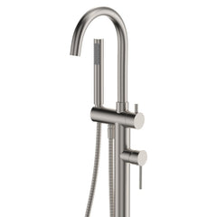 Kaya Floor Mounted Bath Mixer With Hand Shower, Brushed Nickel