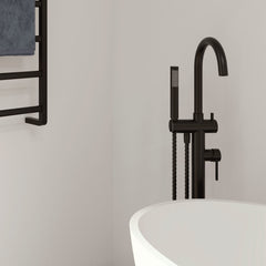 Kaya Floor Mounted Bath Mixer With Hand Shower, Matte Black