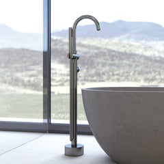 Kaya Floor Mounted Bath Mixer With Hand Shower, Gun Metal