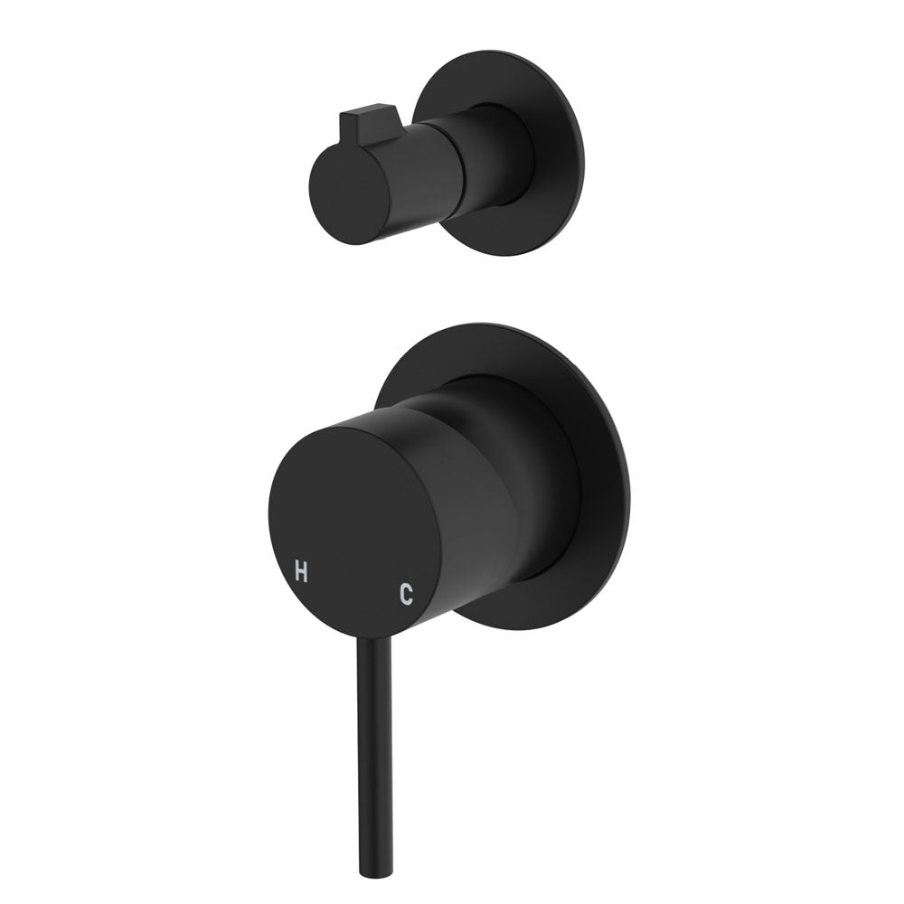 Kaya Wall Diverter Mixer, Small Round Plates, Matte Black